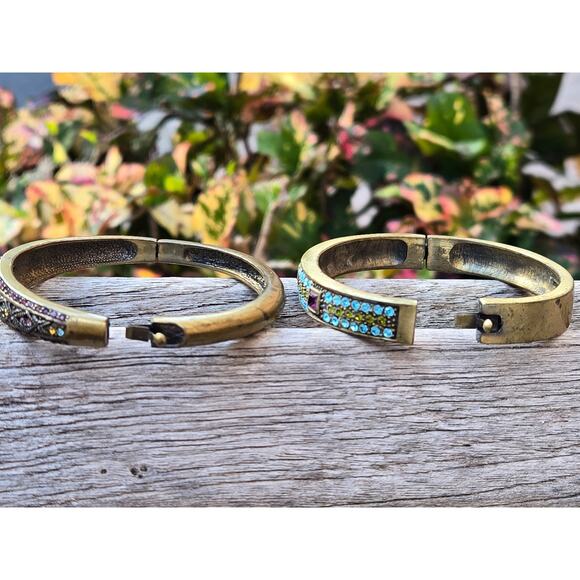 2 Heidi Daus Hinged Bronze Tone Multi Color Swarovski Crystal Bangle Bracelets - Picture 7 of 10